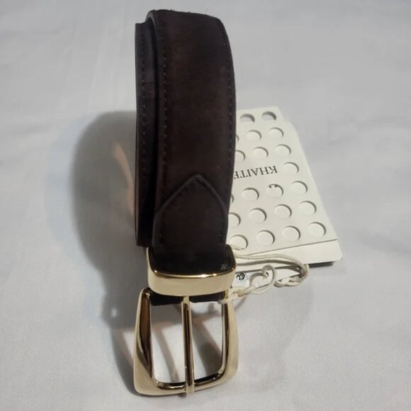 KHAITE Dark Brown Suede Belt with Gold Buckle. # K2 main image 14
